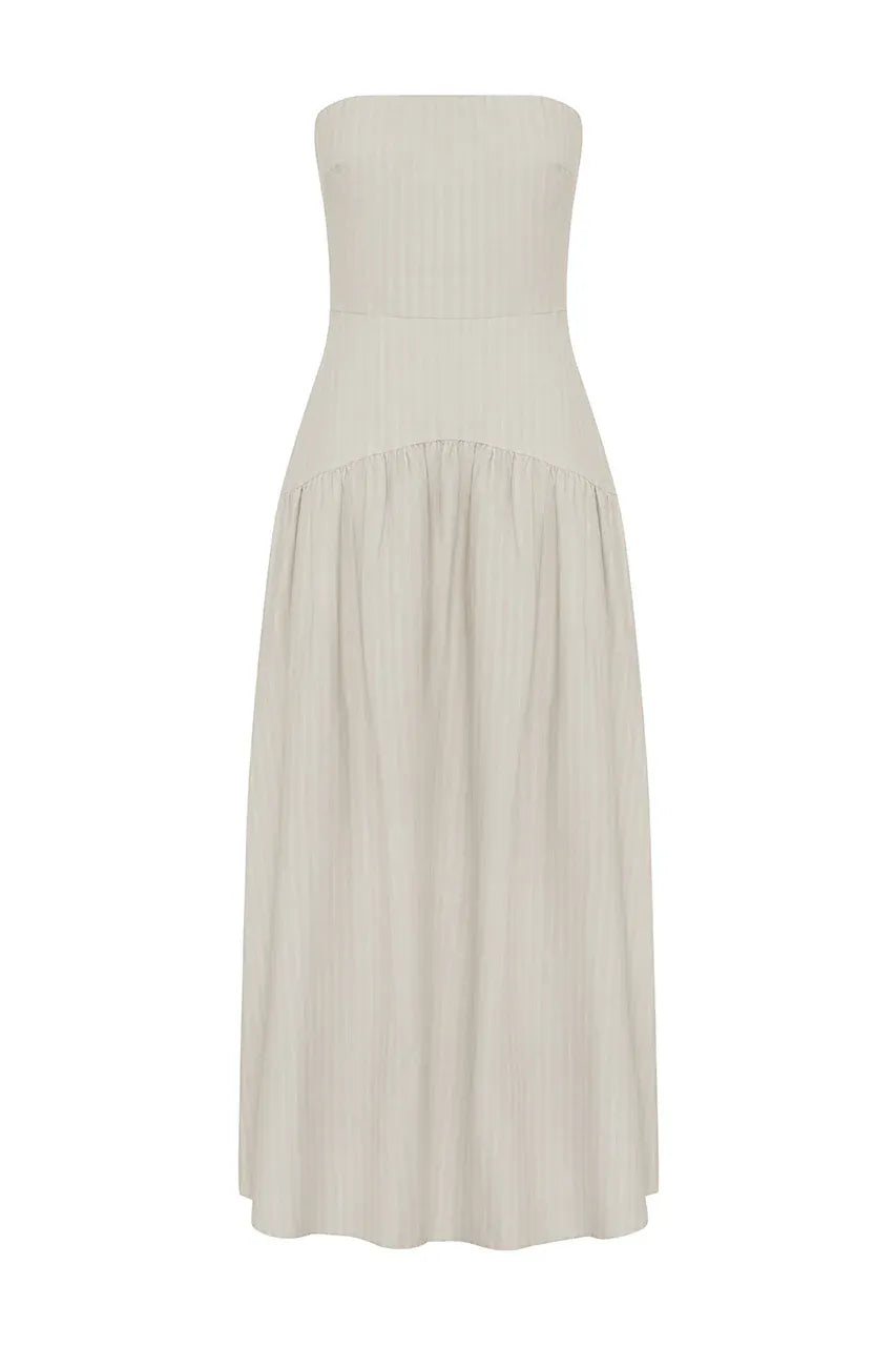 Heather Midi Dress - Stone Pinstripe