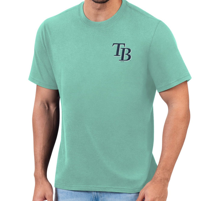 Rays Men's Margaritaville Seafoam Green THE SUN NEVER SETS T-Shirt