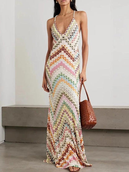 Livette - Colorful Open Back Maxi Dress