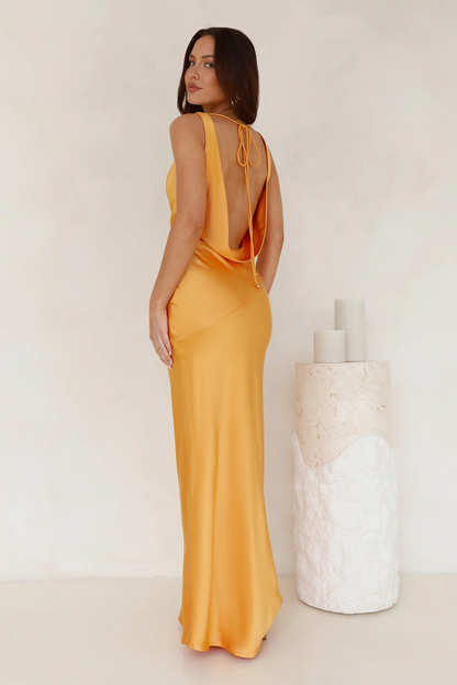 Cassandra Cowl Neck Maxi Dress - Orange