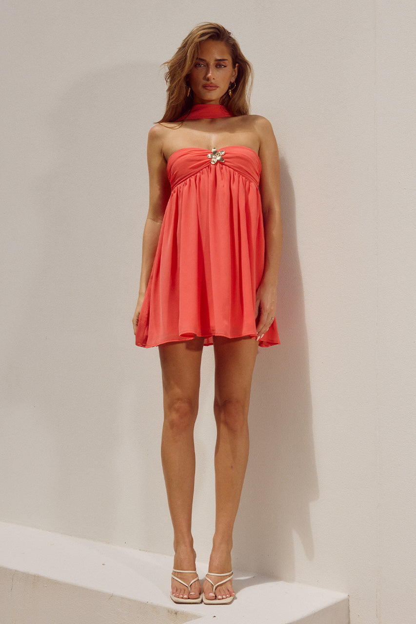 Haven Mini Dress - Coral
