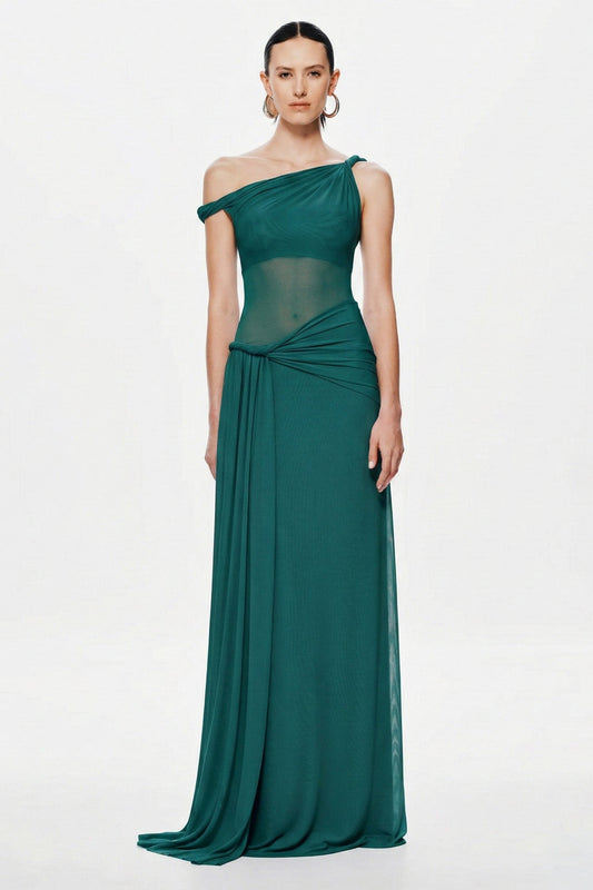 Misha Sisal Mesh Maxi Dress - Teal Blue