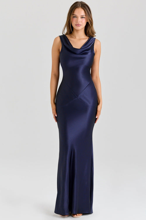 Livette - Draped Cowl Neck Maxi Dress