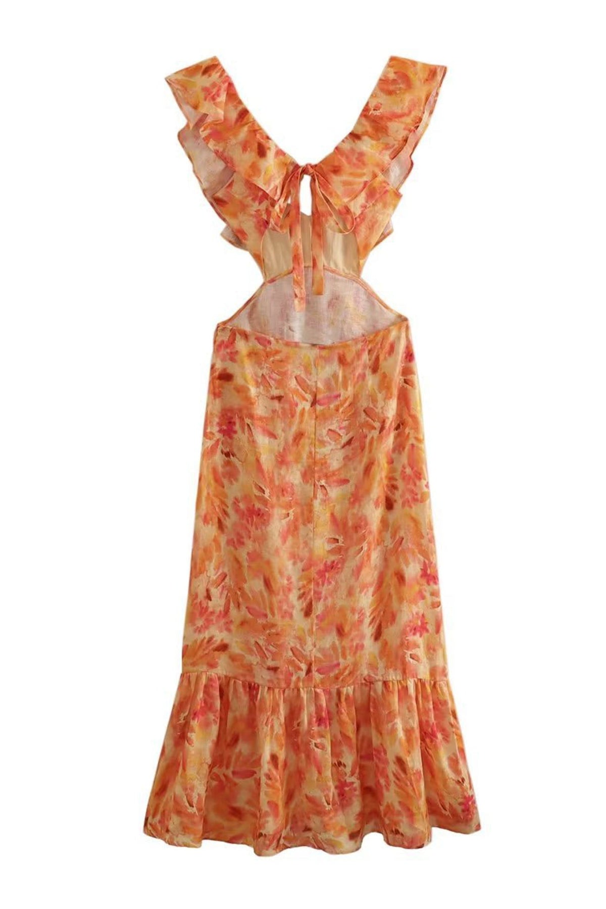 Amelora – Romantic Ruffle Dress with Floral Print