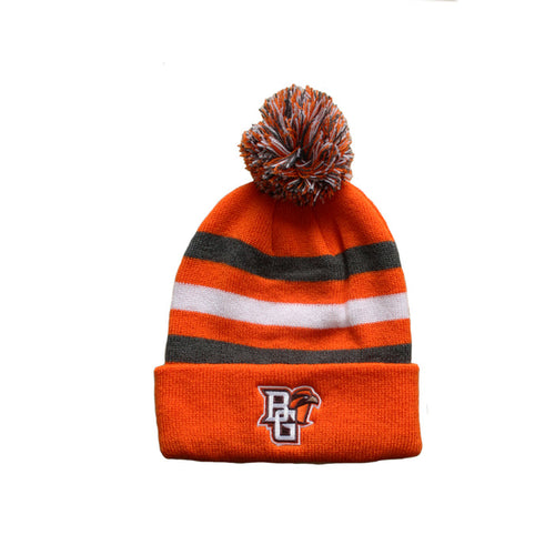 BGSU Youth Halftime Striped Pom Beanie
