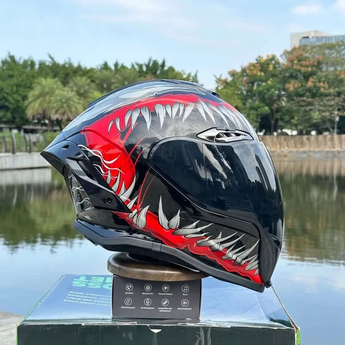 Cyberpunk Mecha Full Face Helmet - NBTK Bluetooth Dual Visor (3C DOT Certified)