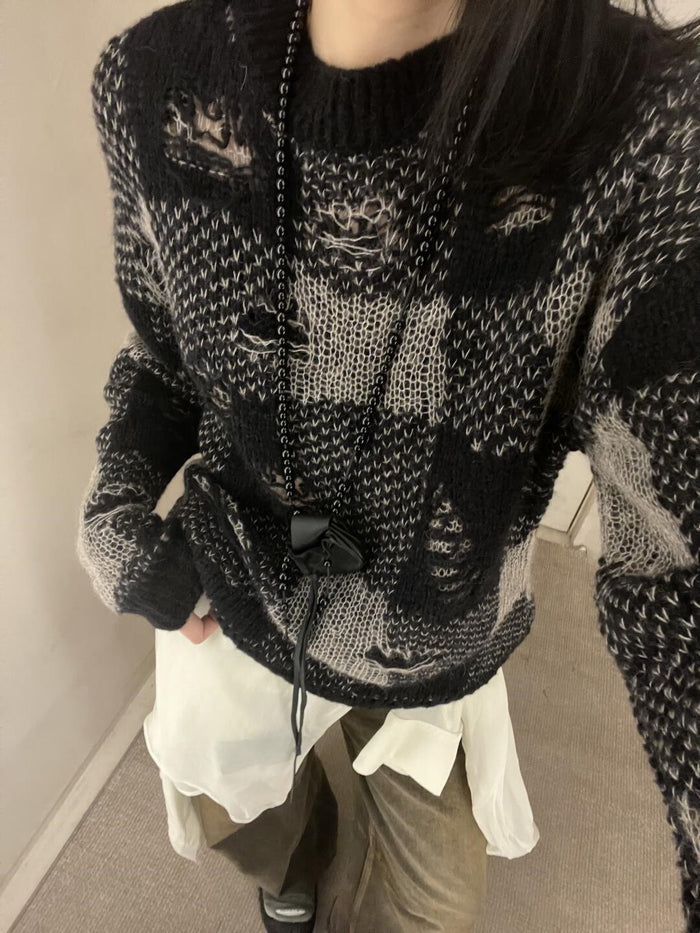 donclick Our Legacy 24FW Distressed Knit Sweater -Round Neck Destroyed Pullover