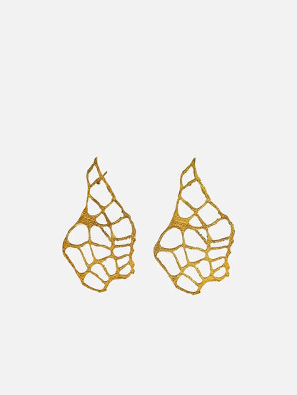 NES VINTAGE Gold Plated Sculptural Organic Net Drop Earrings - Statement Art Jewellery – altın, önden görünüm