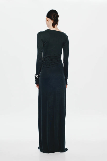Misha Glacier Cupro Long Sleeve Maxi Dress - Black