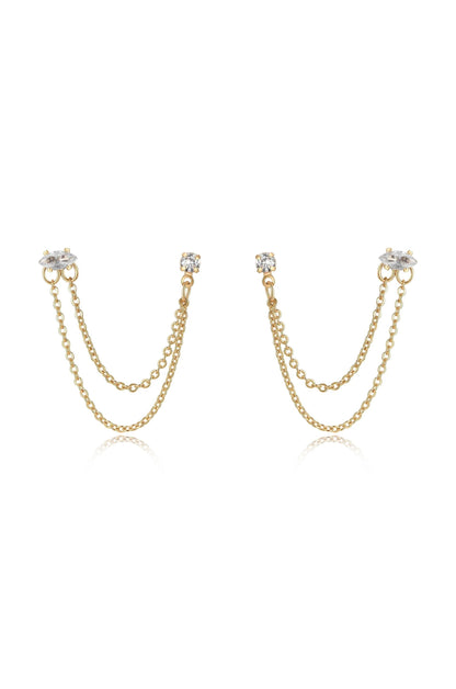 Double Piercing Chain Dangle Earrings - Clear