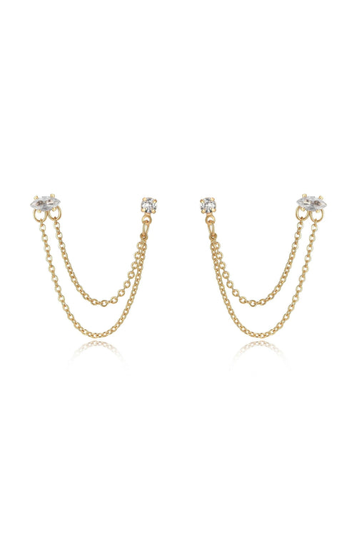 Double Piercing Chain Dangle Earrings - Clear