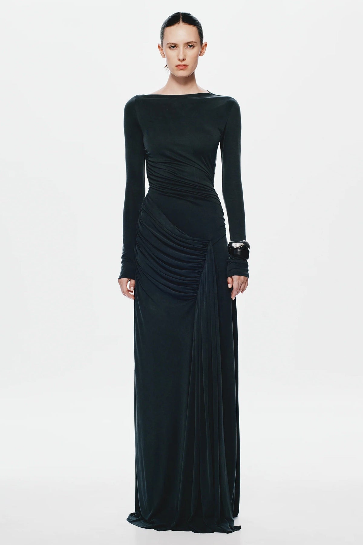 Misha Glacier Cupro Long Sleeve Maxi Dress - Black
