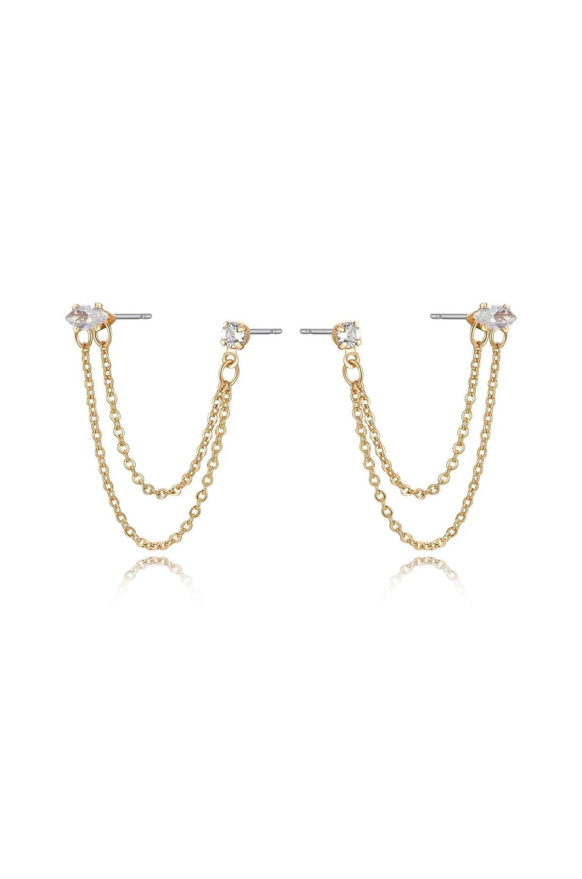 Double Piercing Chain Dangle Earrings - Clear