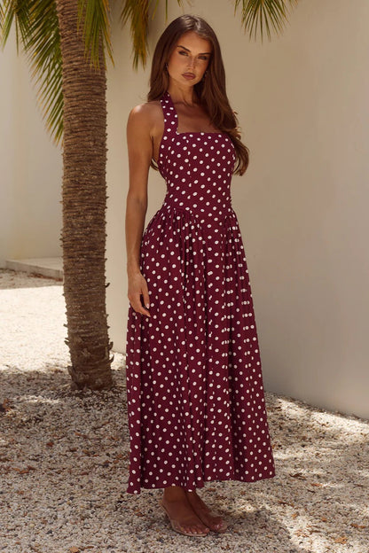 Sammi Midi Dress - Wine/White Polka