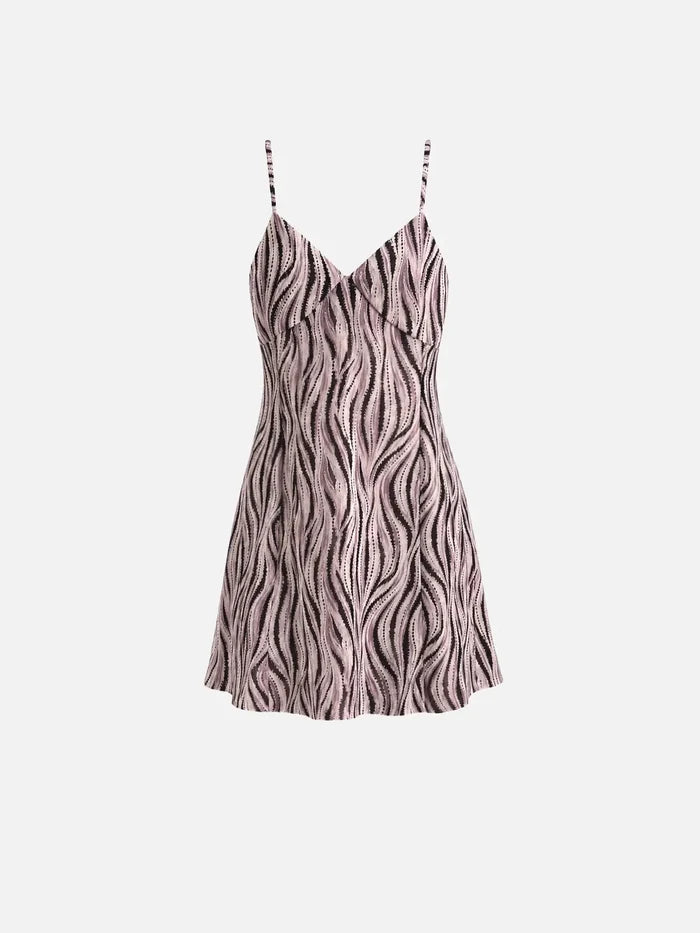 SLOWBURN Lola Dress – toz pembe, ince askılı, ön görünüm