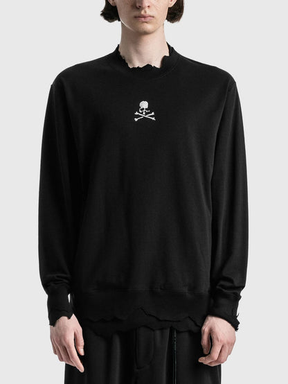 MASTERMIND MMJ Skull Glitter 3D Print Cut-Off Distressed Crewneck Sweatshirt