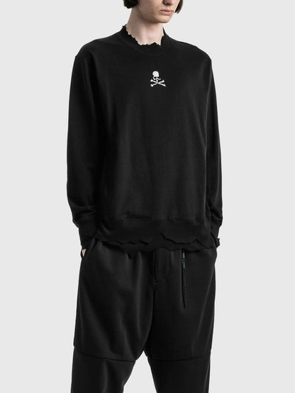 MASTERMIND MMJ Skull Glitter 3D Print Cut-Off Distressed Crewneck Sweatshirt