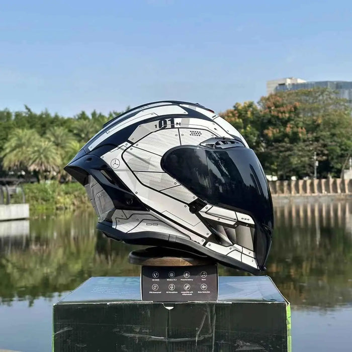 Mecha NBTK Motorcycle Helmet - Full-Cover Retro Design Bluetooth 3C DOT & Dual Visor
