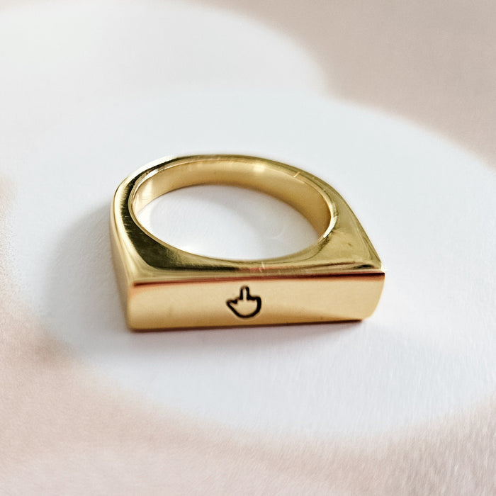 Middle Finger Gold or Silver Flat Top Ring Salt and Sparkle