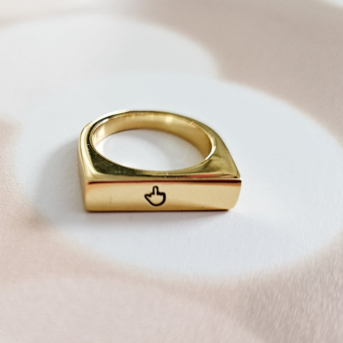 Middle Finger Gold or Silver Flat Top Ring Salt and Sparkle