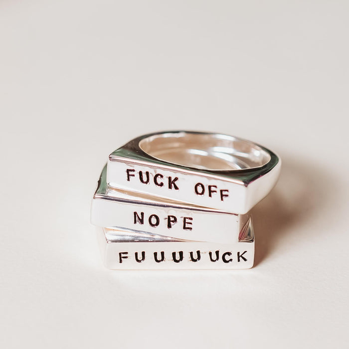 Middle Finger Gold or Silver Flat Top Ring Salt and Sparkle