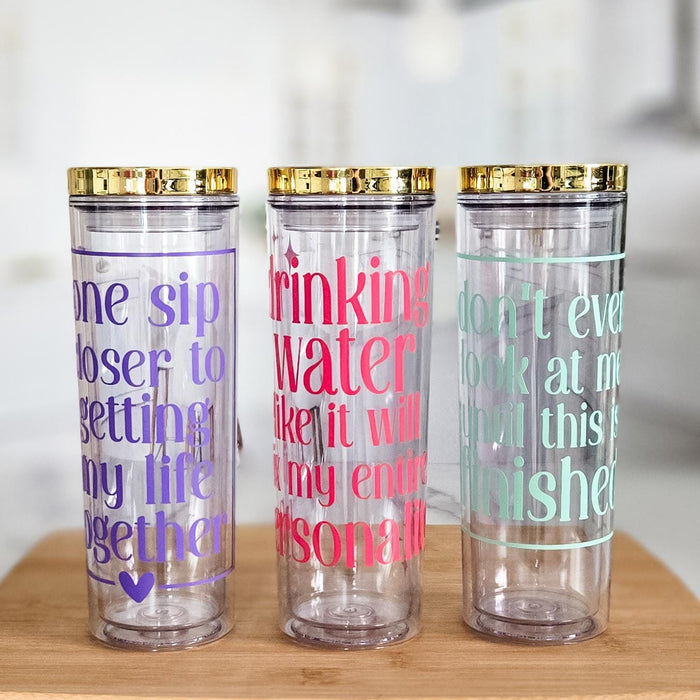 One Sip Closer to Getting My Life Together Funny Acrylic Tumbler with Gold Lid, Iced Coffee Cup for Her, Water Bottle, Summer Gift for Mom Salt and Sparkle