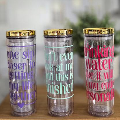 One Sip Closer to Getting My Life Together Funny Acrylic Tumbler with Gold Lid, Iced Coffee Cup for Her, Water Bottle, Summer Gift for Mom Salt and Sparkle