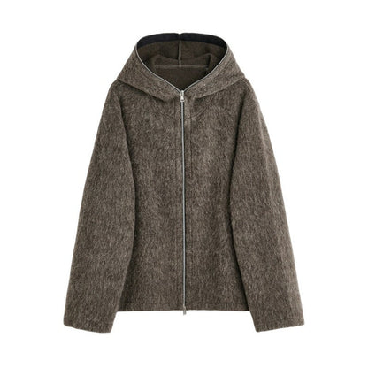 Our Legacy Grey Mohair Zip Cardigan – Wool Blend Relaxed Hooded Knit