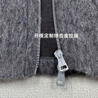 Our Legacy Grey Mohair Zip Cardigan – Wool Blend Relaxed Hooded Knit