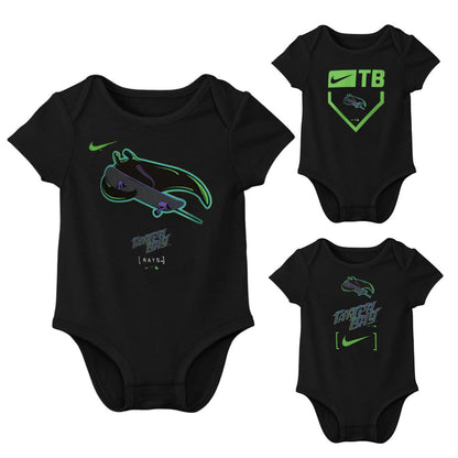 Rays Nike Black City Connect Skateray 3 Pack Onesie Set