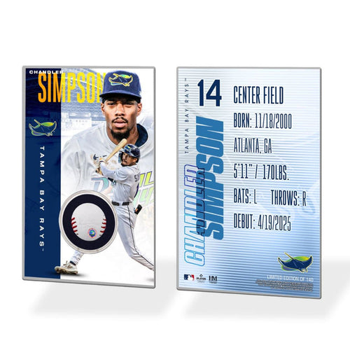 Rays Chandler Simpson Authentic Debut Game-Used Baseball Acrylic Piece