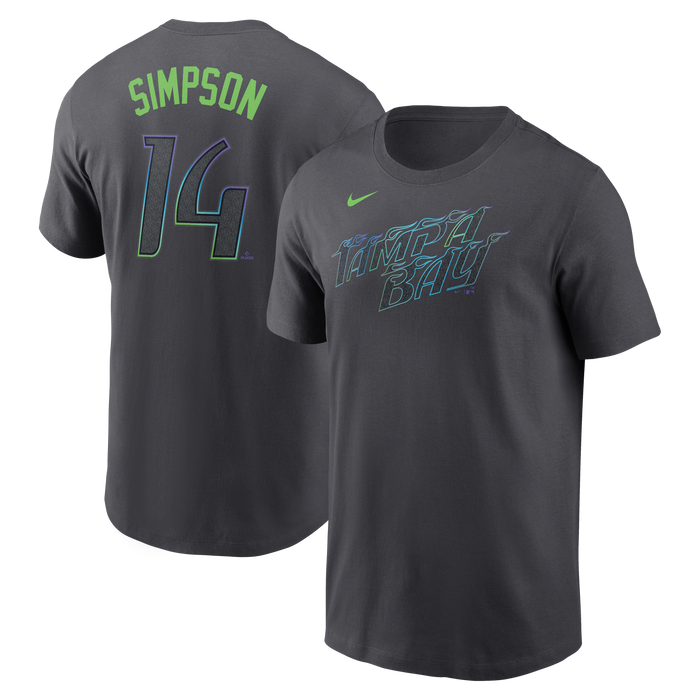 Rays Men's Nike Charcoal Gray City Connect Chandler Simpson Player Tee