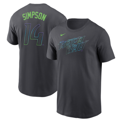 Rays Men's Nike Charcoal Gray City Connect Chandler Simpson Player Tee