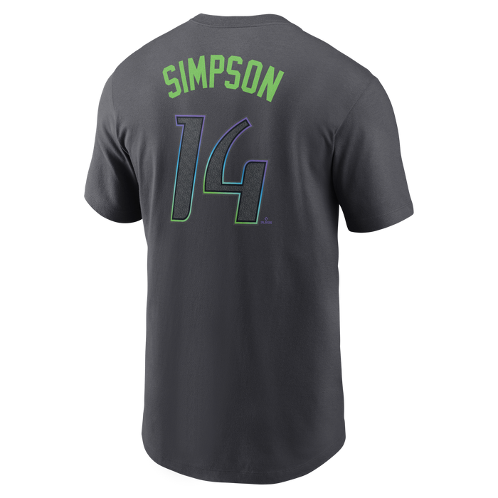 Rays Men's Nike Charcoal Gray City Connect Chandler Simpson Player Tee