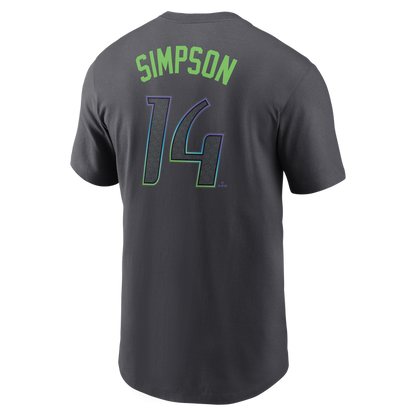 Rays Men's Nike Charcoal Gray City Connect Chandler Simpson Player Tee