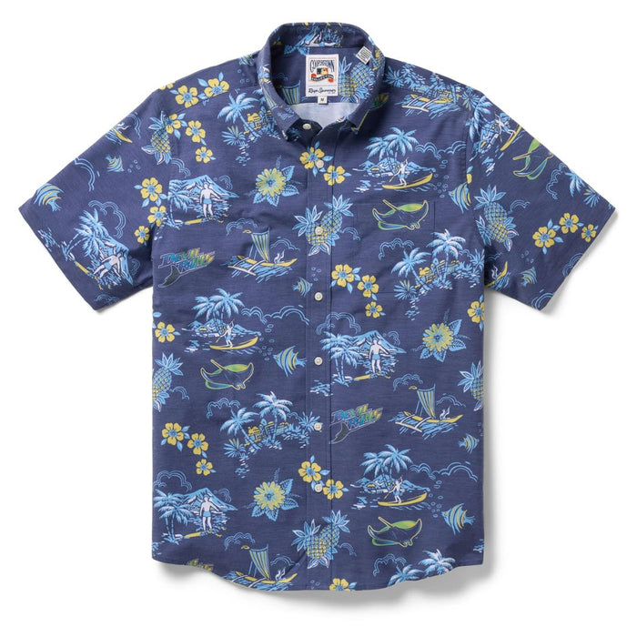 Rays Men's Reyn Spooner Navy Devil Rays Kekai Performance Button Up Polo