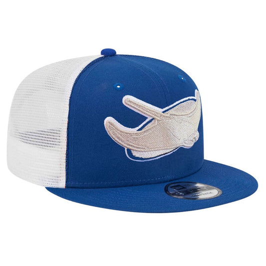 Rays New Era 9Fifty Alt Logo Blue and White Trucker Snapback Hat