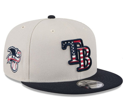 Rays New Era Khaki Navy 2024 July Fourth 9Fifty Snapback Hat