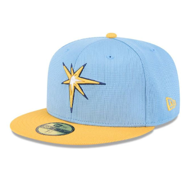 Rays New Era Light Blue/Yellow Burst 2025 On-Field 59Fifty Fitted Hat