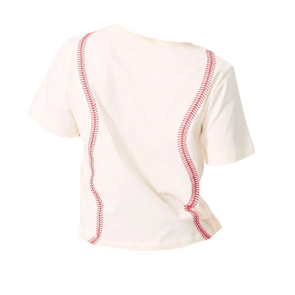 Rays TEREZ Women's Devil Rays Wordmark Cream Baseball Stitch Tee