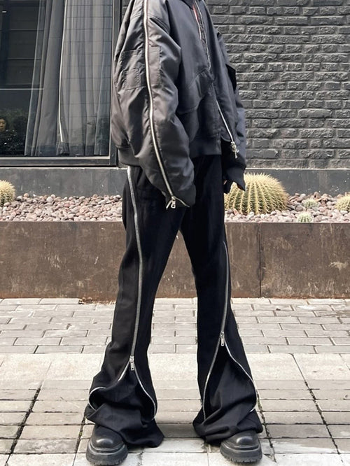 Rick Owen ACBT Dark Multi-Zip Wide-Leg Stacked Slimming Flared Denim Trousers