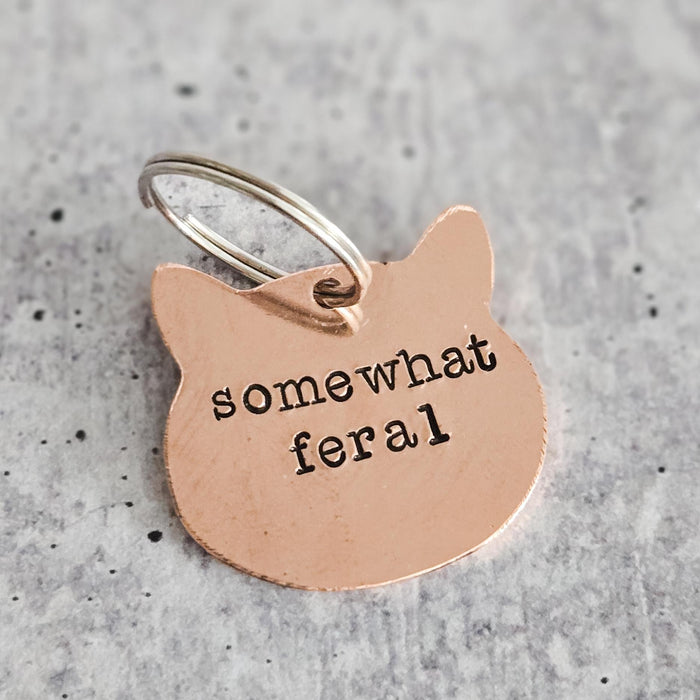 Somewhat Feral Cat Keychain • Funny Cat Lady Copper Keychain • Sarcastic Pet Lover Gift Salt and Sparkle