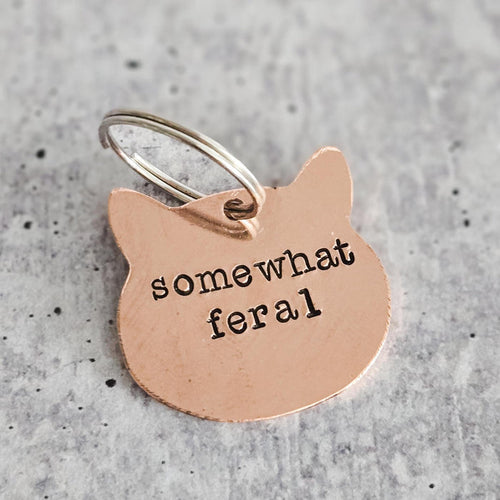 Somewhat Feral Cat Keychain • Funny Cat Lady Copper Keychain • Sarcastic Pet Lover Gift Salt and Sparkle