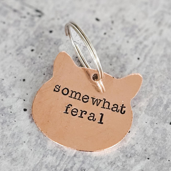 Somewhat Feral Cat Keychain • Funny Cat Lady Copper Keychain • Sarcastic Pet Lover Gift Salt and Sparkle