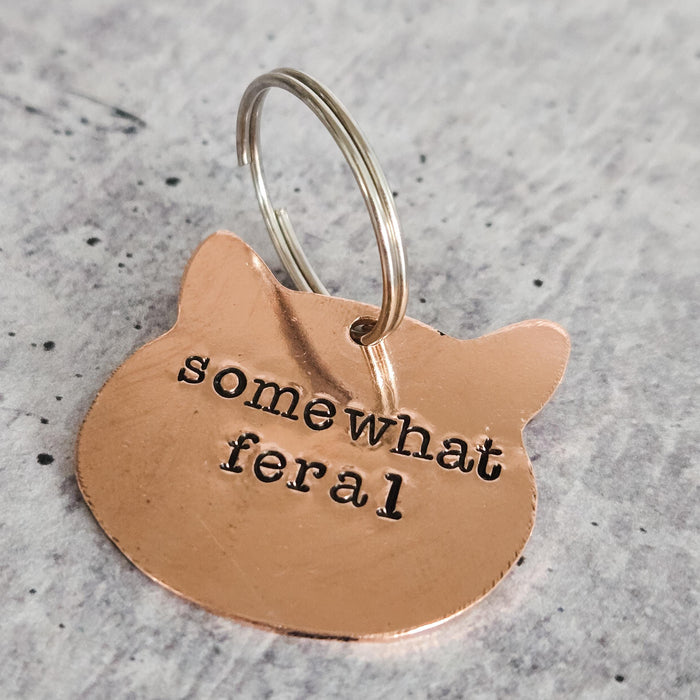 Somewhat Feral Cat Keychain • Funny Cat Lady Copper Keychain • Sarcastic Pet Lover Gift Salt and Sparkle