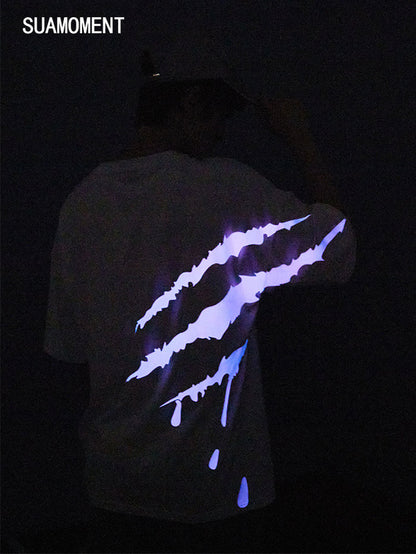 SUAMOMENT BloodClaw Loose Fit Tee Claw Marks Foil Print Couples’ Casual