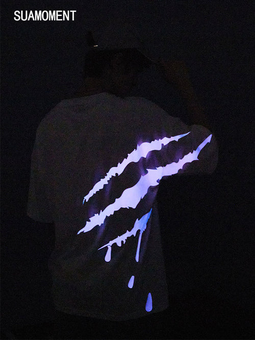 SUAMOMENT BloodClaw Loose Fit Tee Claw Marks Foil Print Couples’ Casual