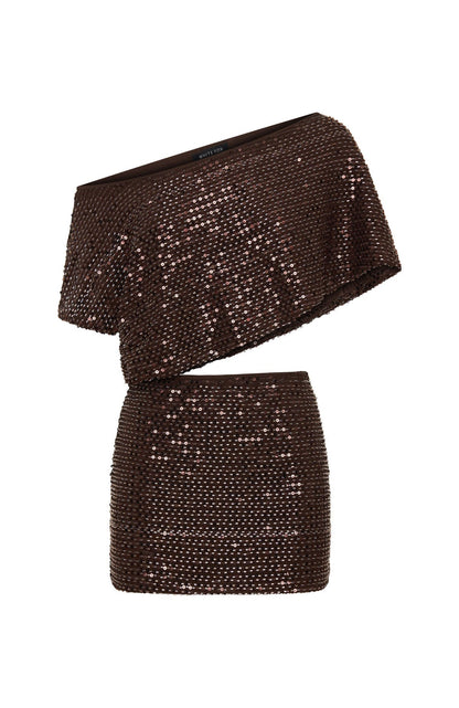 Skyline Beaded Mini Dress Chocolate