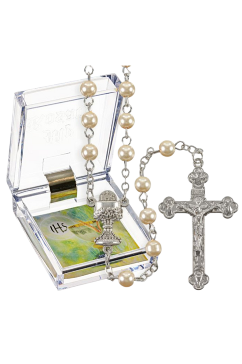 White Pearl Bead Communion Rosary