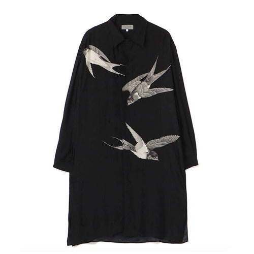 Yohji Yamamoto 21AW Dark Silk Swallow Print Back Patch Casual Shirt